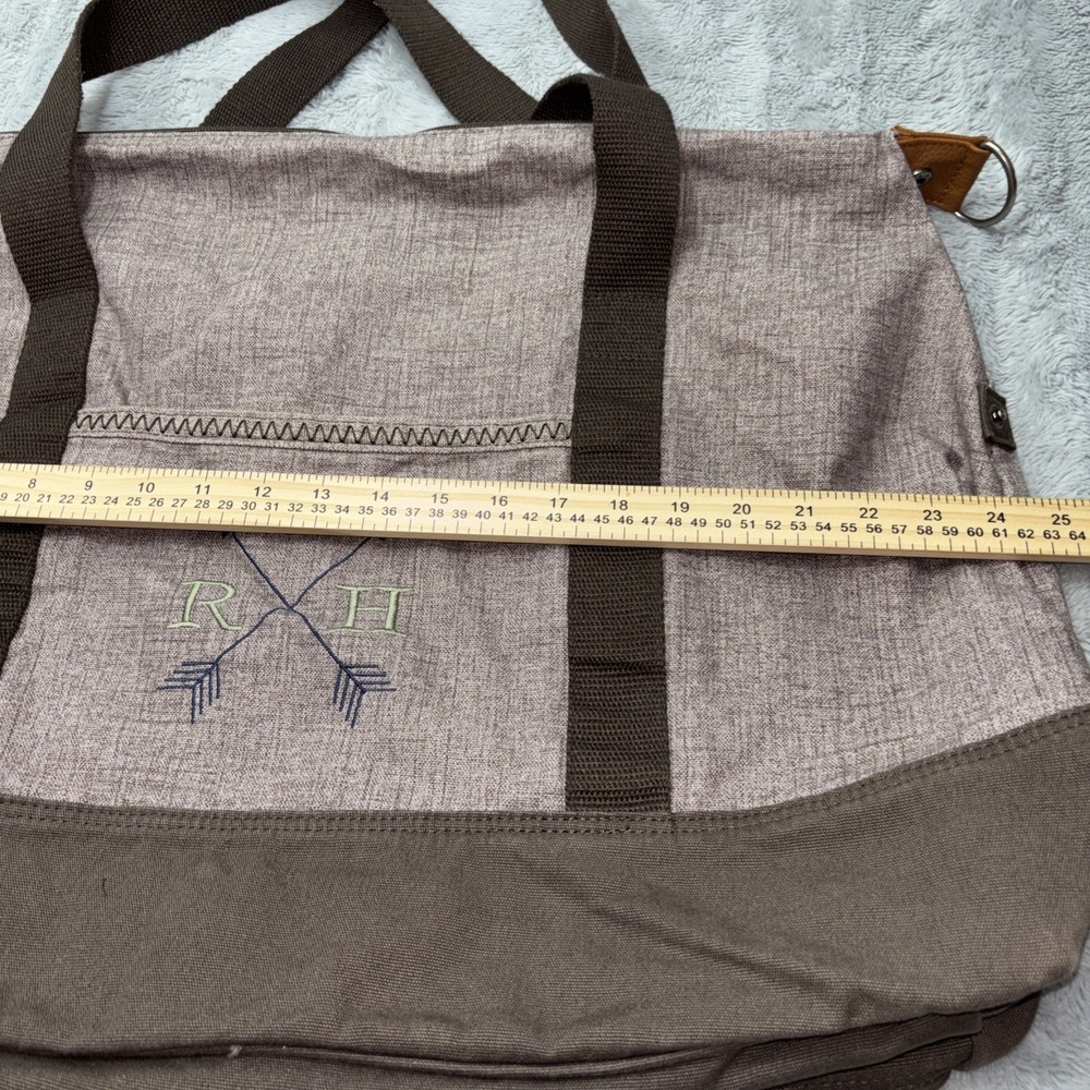 Thirty One Retro Metro Tote Bag With Side Pockets In Mocha Crosshatch 18x25x9 - Picture 4 of 9
